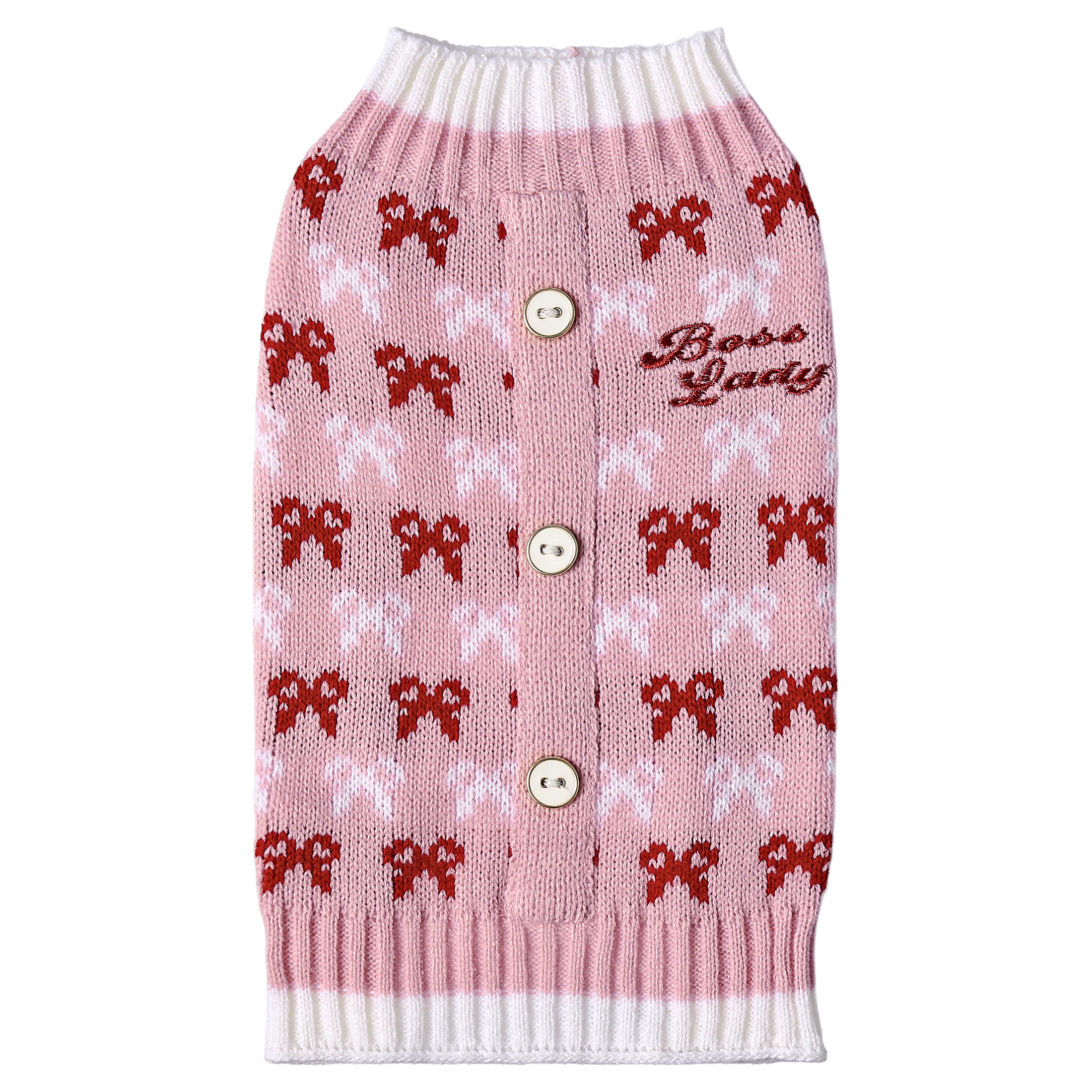 Vibrant Life Holiday Pet Sweater for Cats & Dogs, Boss Lady Bows, Pink, Extra Small