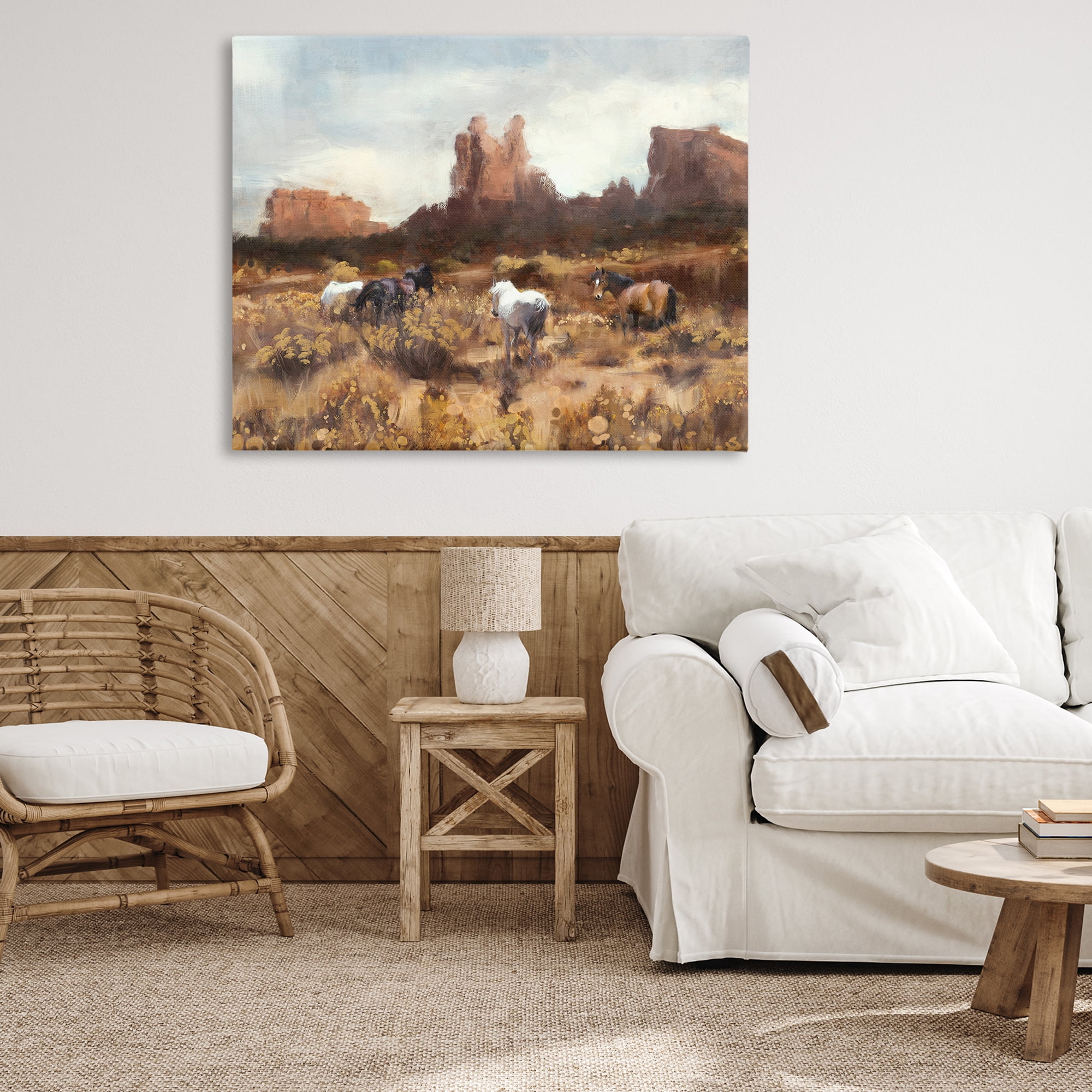 Stupell Industries Desert Horses Landscape Landscape Painting Gallery Wrapped Canvas Art Print Wall Art, 48 x 36