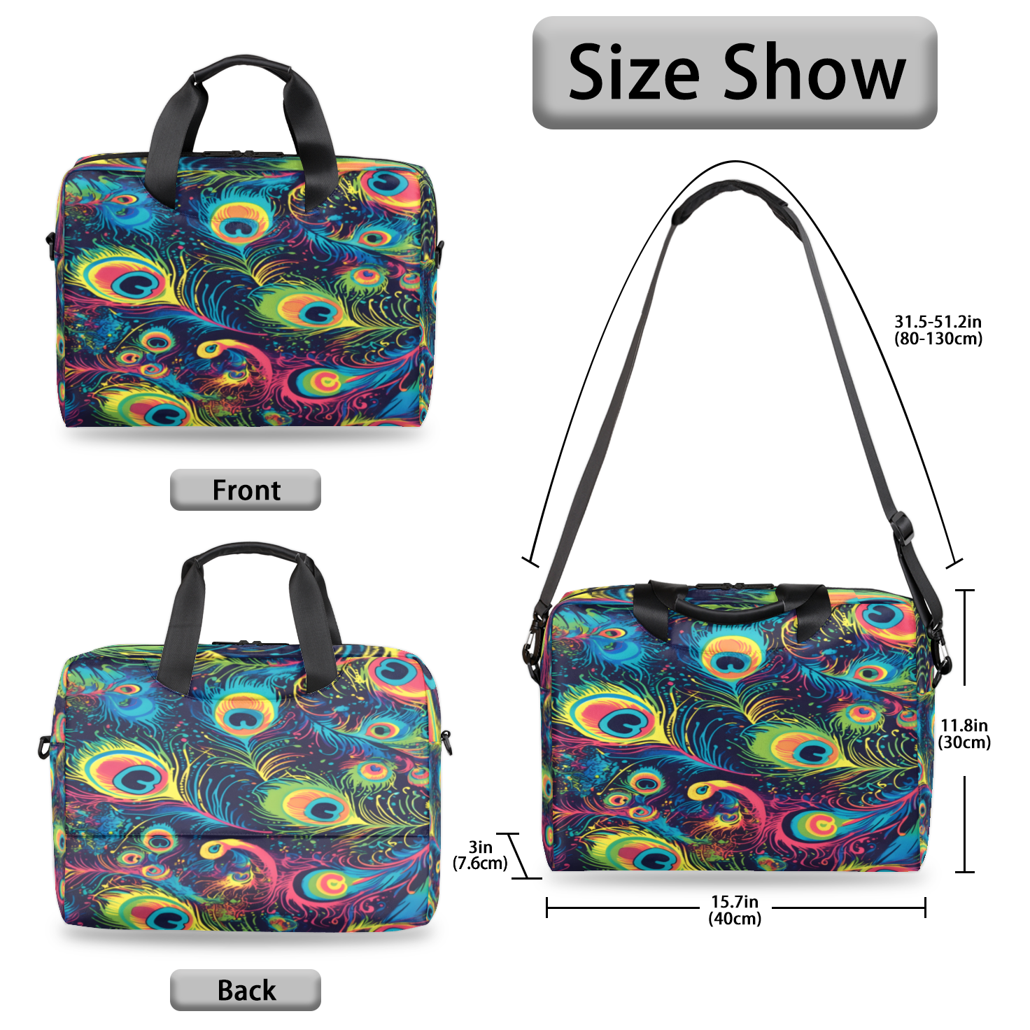 Herdesigns Peacock Feather Laptop Bag for Women Men, Computer Case Briefcase Messenger Bags, 15-15.6 inch Laptop Sleeve Shoulder Bag