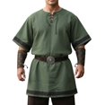 thumbnail image 2 of JOANKDMI Mens Medieval Tunic Shirt Short Sleeve Renaissance Viking Costume Lace-Up V-Neck Pirate Top Retro Peasant Blouse for Halloween LARP Cosplay Festival, S-5XL, 2 of 6