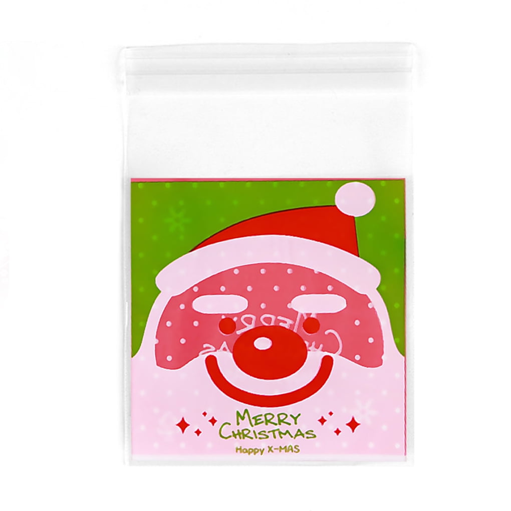 100 Pieces Self Seal Plastic Food Bag Christmas Themed Resealable Clear