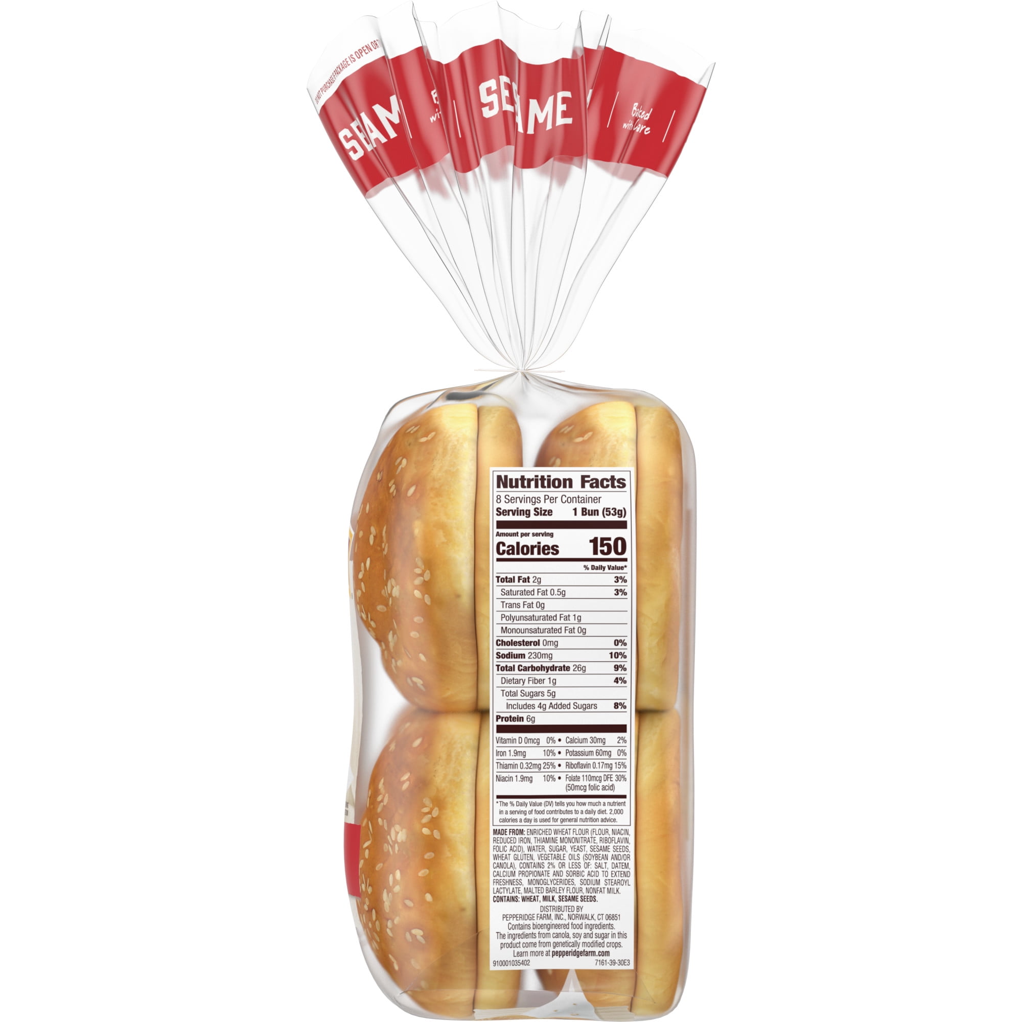 Pepperidge Farm Sesame Topped Hamburger Buns, 8-Pack Bag