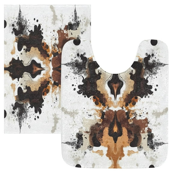 2 Piece Soft Bathroom Rug Set Flowing Black and Brown Lines Bath Mat and U-Shaped Toilet Contour Rug (16"x24" 20"x24")