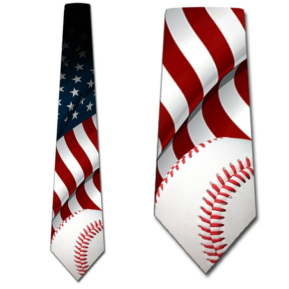 Baseball Ties Mens Sports Necktie US Flag Tie by Three Rooker