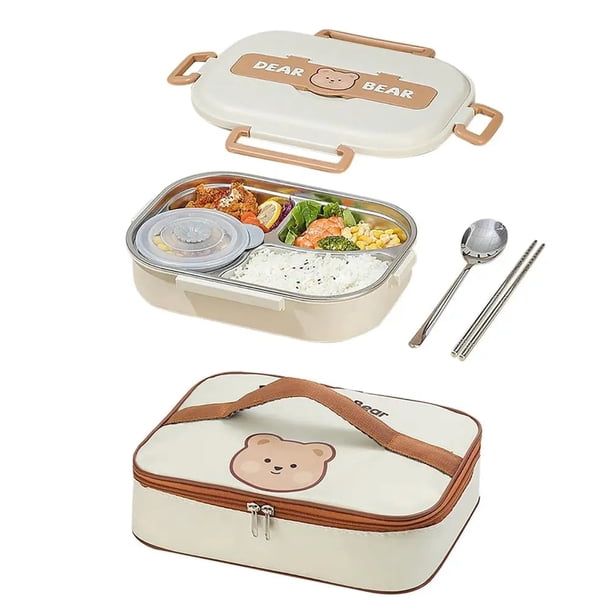 Caja Bento de acero inoxidable 304, 4 rejillas, fiambrera térmica con cucharas y palillos (fiambrera de 5 rejillas)