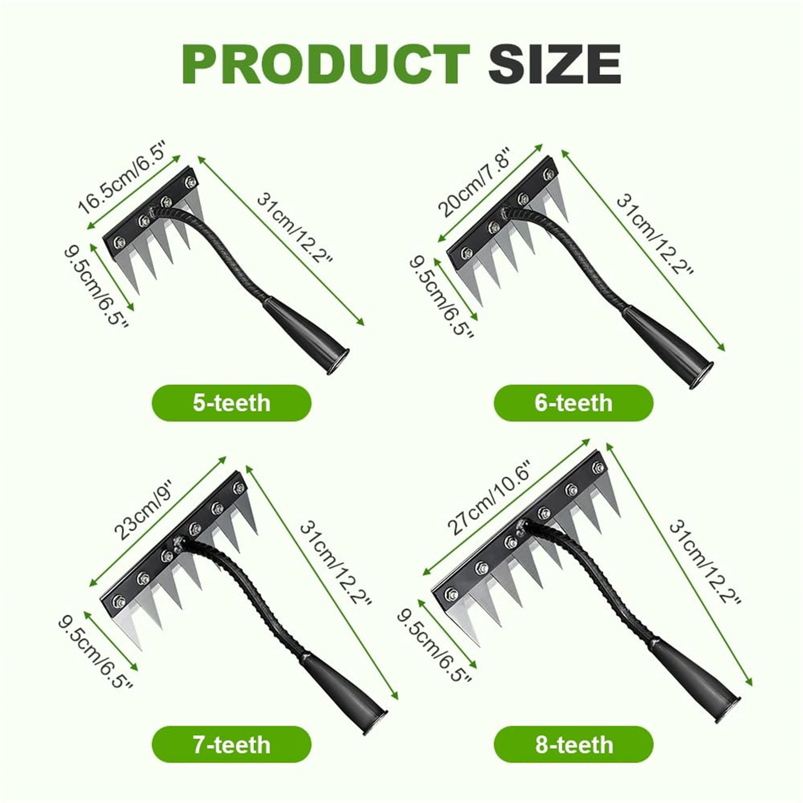 Gnwei 5/6/7/8 Teeth Heavy-Duty Garden Weeder Rakes, Iron Rake for Yard Lawn and Garden Maintenance - Multi-Option Hand Weeder Puller Tool for Gardening and Weed Removal