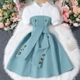 thumbnail image 2 of Eltusu Girls Dresses, Lapel Collar Button Casual Short Sleeve Summer Clothes Green Size 9-10 T, 2 of 6
