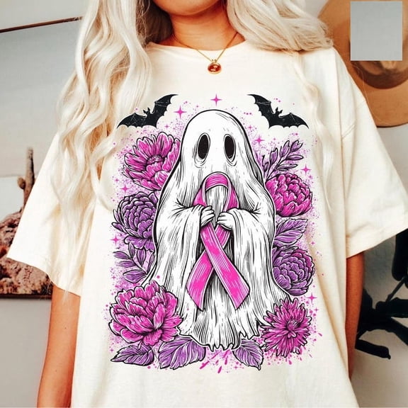 Retro Ghost Ribbon Shirt, Breast Cancer Awareness Boo Sheet Tee, Spooky Halloween Pink Ribbon Top