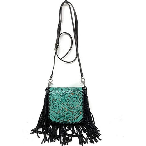 Western Genuine Leather Cowgirl Crossbody Messenger Fringe Laser Cut Purse Bag in 5 colors