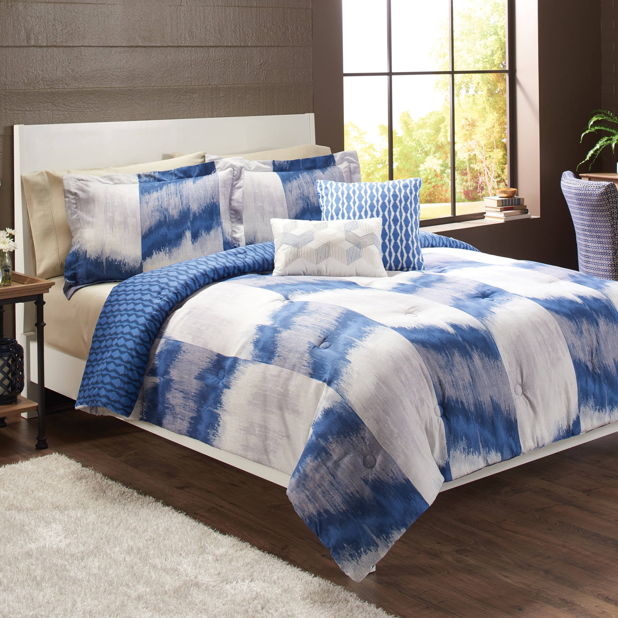 Better Homes & Gardens Full or Queen Ikat Herringbone Comforter Set, 5
