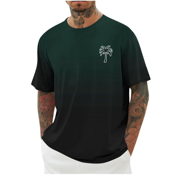 Mens Camisas de Manga Corta Impresión Casual Deportes Cuello Redondo Blusa, Poliéster Ligero para la Primavera Verano Al Aire Libre Uso Diario