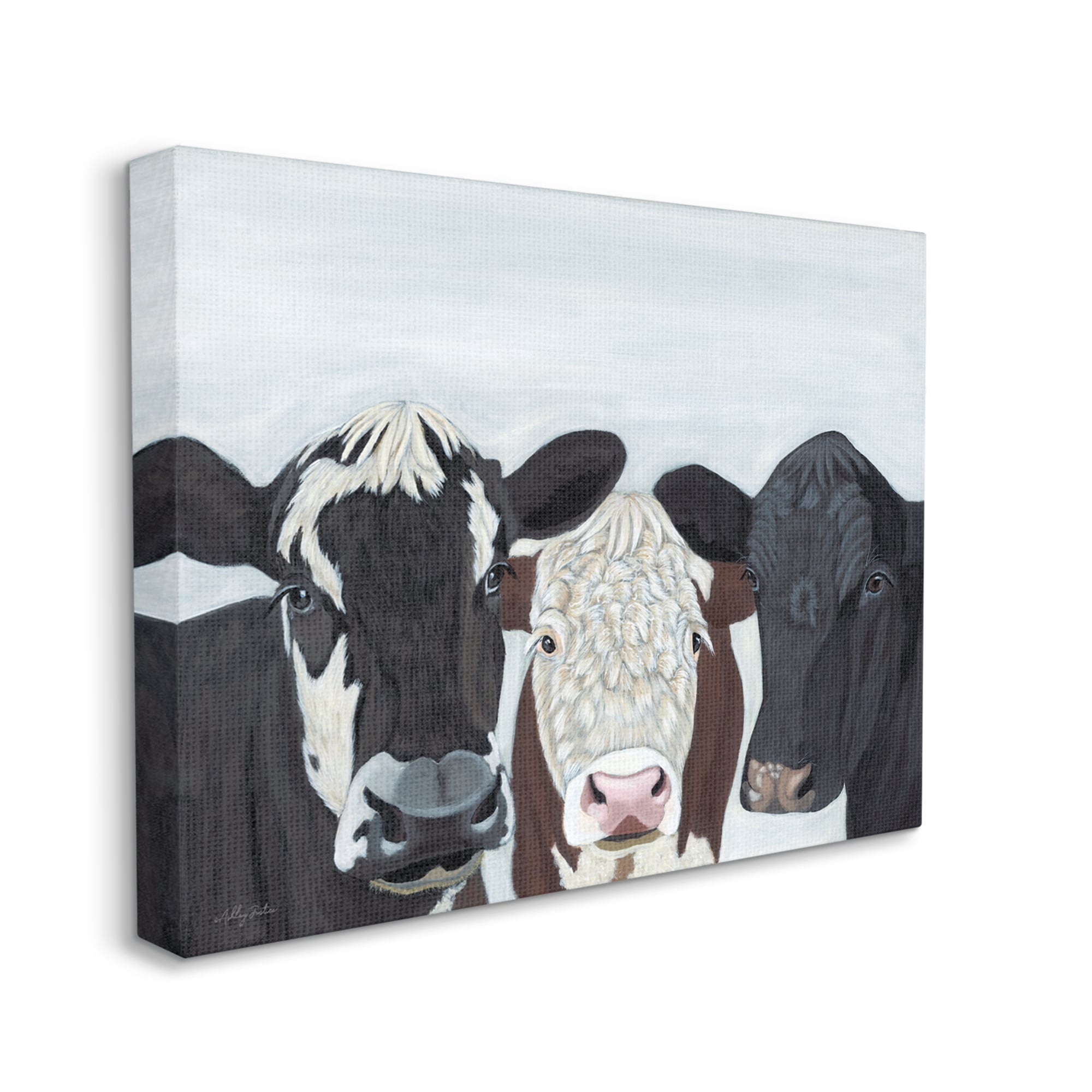 Stupell Three Cows Fun Farmhouse Portrait Animals & Insects Painting Gallery Wrapped Canvas Print Wall Art