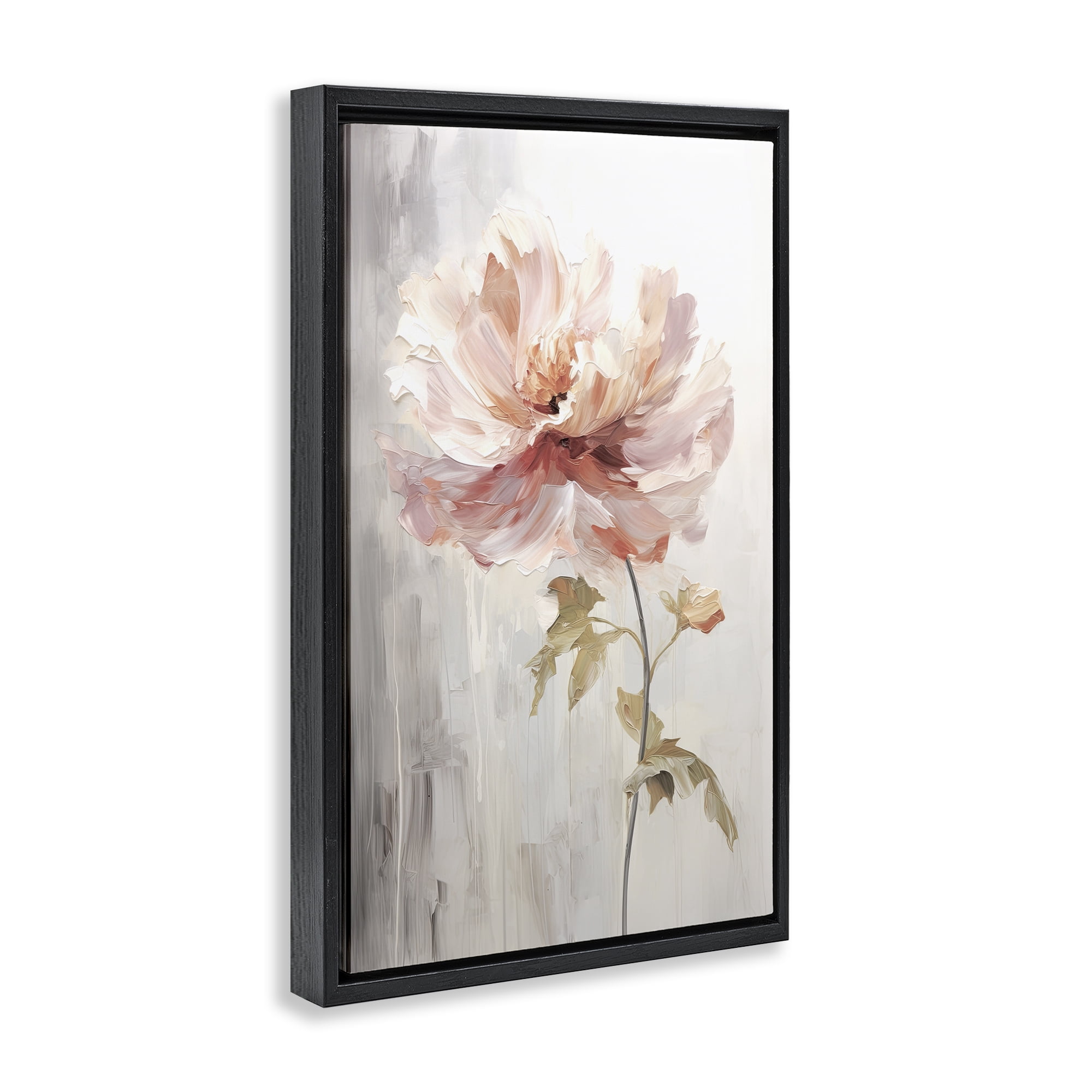 Stupell Industries Blush Flower Sprout Plants & Flowers Painting Black Floater Framed Canvas Art Print Wall Art, 17 x 25