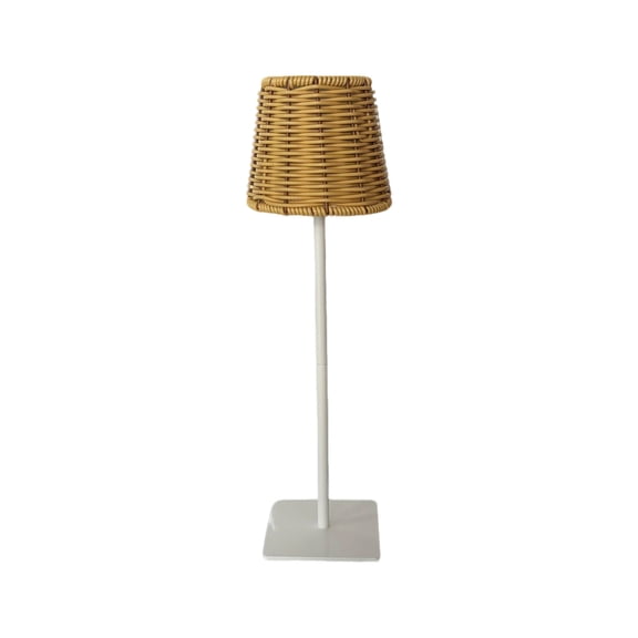 Vintage Rattan LED Table Lamp - Rechargeable Touch Dimmable Bedside Light with Scalloped Woven Shade, USB Powered, Perfect for Bedroom, Living Room, and Patio Décor White