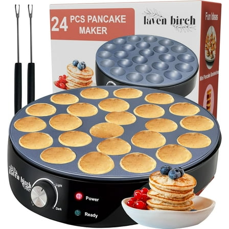 24 Mini Pancake Maker Machine, Nonstick Electric Dutch Pancakes Griddle, Adjustable Heat Multi-Use Poffertjes Pan, Simple & Easy Baker for Home and Restaurants, Perfect for Breakfast & Desserts