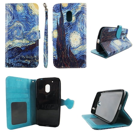 Starry Night Wallet Folio Case for Motorola Moto G4 Play Fashion Flip PU Leather Cover Card Cash Slots &
