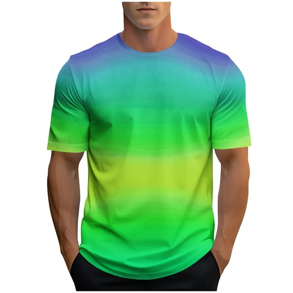 Mens Fashion Casual T-Shirt Tops Short Sleeve Gradient Color Summer Shirts Crewneck Athletic Gym Workout Tee