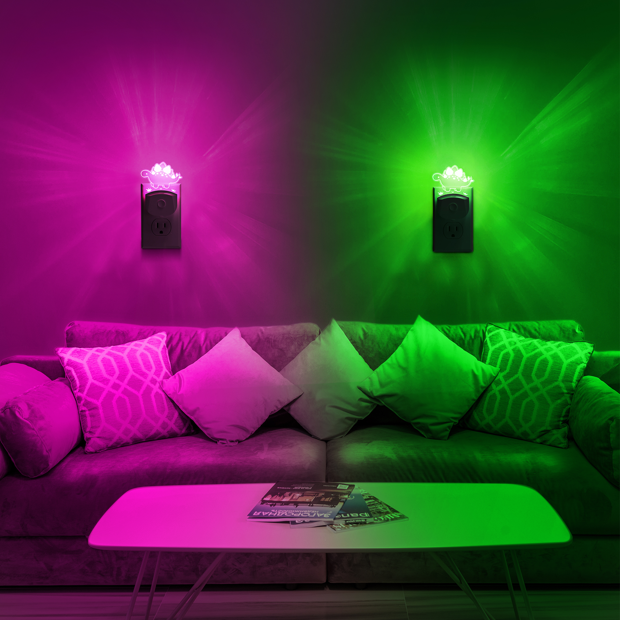 YANSUN Stegosaurus Dinosaur Night Light Plug in, Multicolor RGB + 3000K, 3 Modes, Dusk-to-Dawn Sensor, for Boys' Room, Nursery Decor