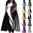 thumbnail image 5 of Women's Plus Size Casual Fashion Striped Print Round Neck Short Sleeve Pocket Tie-Waist Swing Dress - Black XXL, 5 of 5
