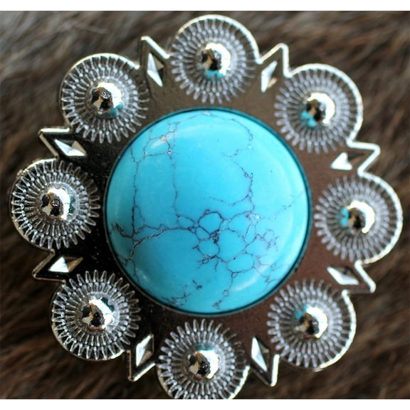 LOT of 4 Conchos Rhinestone Horse Saddle Western Bridle Turquoise Tack Co383