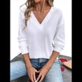 thumbnail image 2 of Blusas de Punto Gofre para Mujer, Blusas Casuales de Larga con Farol, Cuello en V, Camisetas Oversize. XL, 2 of 8