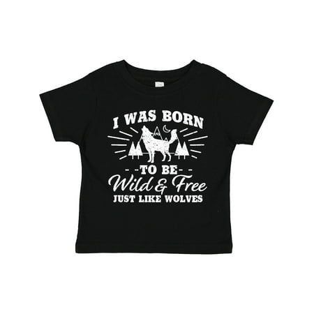 

Inktastic I Was Born to Be Wild and Free with Wolf and Mountains Gift Toddler Boy or Toddler Girl T-Shirt
