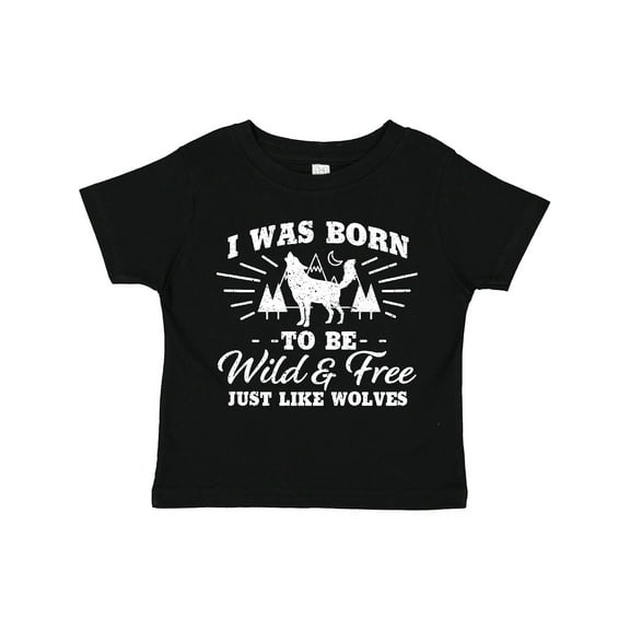 Inktastic I Was Born to Be Wild and Free with Wolf and Mountains Boys or Girls Toddler T-Shirt
