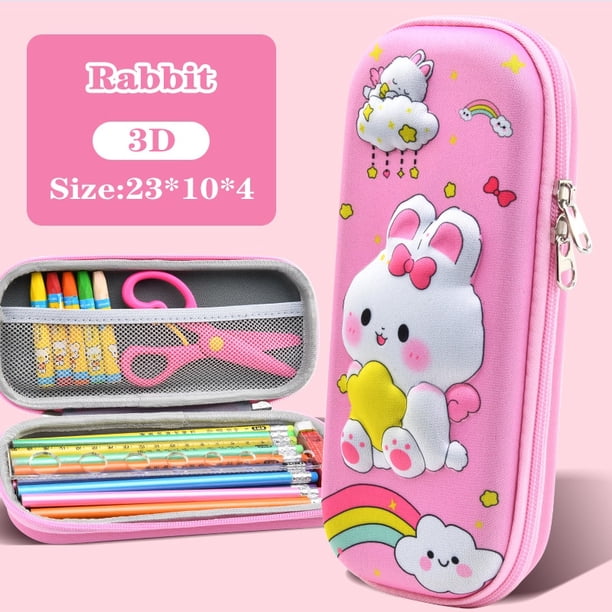 Estuche de lápices escolares Kawaii 3D para niñas, caja de gran capacidad EVA, impermeable, bonitos útiles escolares, artículos de papelería escolar hola suerte unisex