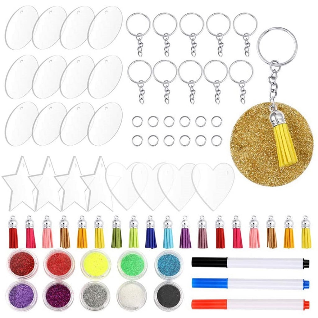 JINMURY 120 Pcs 2 Inch Acrylic Keychain Blanks | Clear Acrylic Circle Discs  with Hole, Come with Silver 30 Tassles and 30 Keychain Rings, Perfect for
