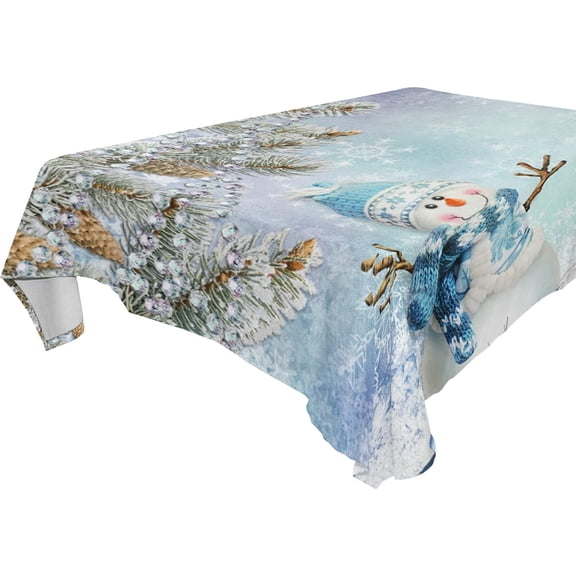 SKYSONIC Christmas Snowman Tablecloth Waterproof Washable Polyester Square Table Cover Durable Tablecloth for Kitchen Dining Table Party Decor (60 X 120 Inch)