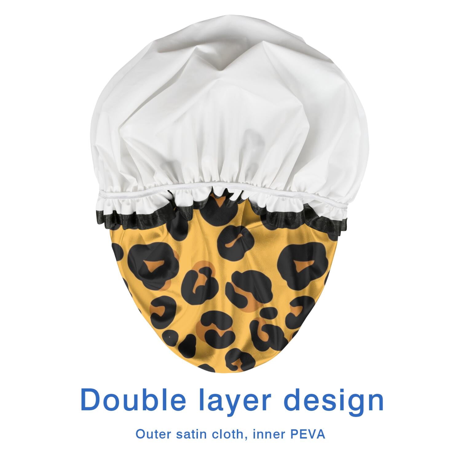 Shower Caps,Yellow and Black Of Leopard Print Waterproof Shower Cap for Women 4 Pieces,Double Reusable Hair Cover for Shower PEVA Elastic Stretch Hem
