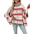 thumbnail image 2 of Women's Christmas Sweaters Snowflake Pattern Batwing Long Sleeve Loose Knit Poncho Sweater Pink L, 2 of 10