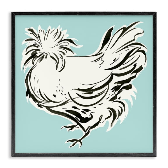 Stupell Industries Contemporary Modern Chicken on Blue Black Framed Giclee Art, 12 x 12, by Laura Marr