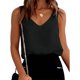 thumbnail image 1 of Camisola con cuello en V Satén Sin mangas Casual Suelta Color puro Transpirable Fibra de poliéster Top para mujer Negro XXL, 1 of 6