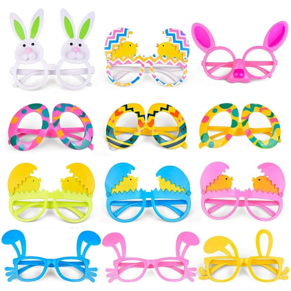 Fun Little Toys 12 Pcs Easter Party Glasses, Easter Bunny Ears, Chick, Eggs Glasses for Kids, Funny Glasses for Summer Party Favors, Easter Basket Stuffers, Easter Egg Fillers