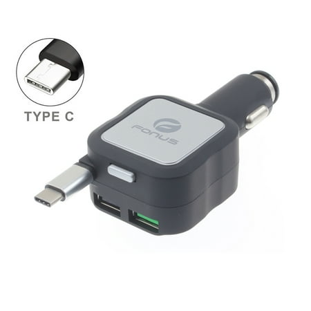 2 Retractable Car Charger - 4.8Amp Retractable Car DC Socket Type-C Charger USB 2-Port for Verizon Google Pixel XL - Verizon Google Pixel 2 XL - Verizon Google Pixel 2 - Verizon Google Pixel - AT&T LG V35 ThinQ