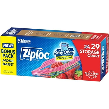 Ziploc Quart Food Storage Bags, Stay Open Design with Stand-Up Bottom, Easy to Fill, 29 Count( Pack of 2 )