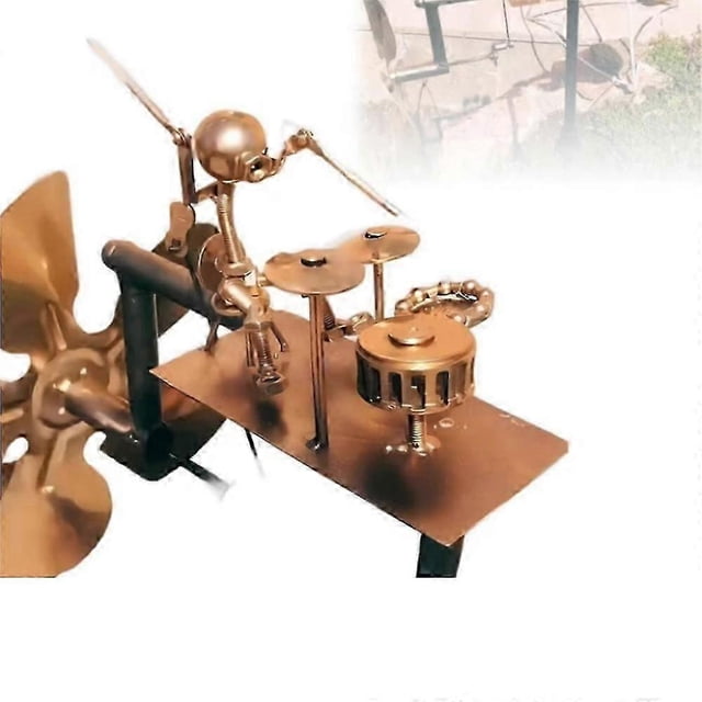 Drummer Windmill Garden Decoration,Handmade Metal Percussionist Music Windmill