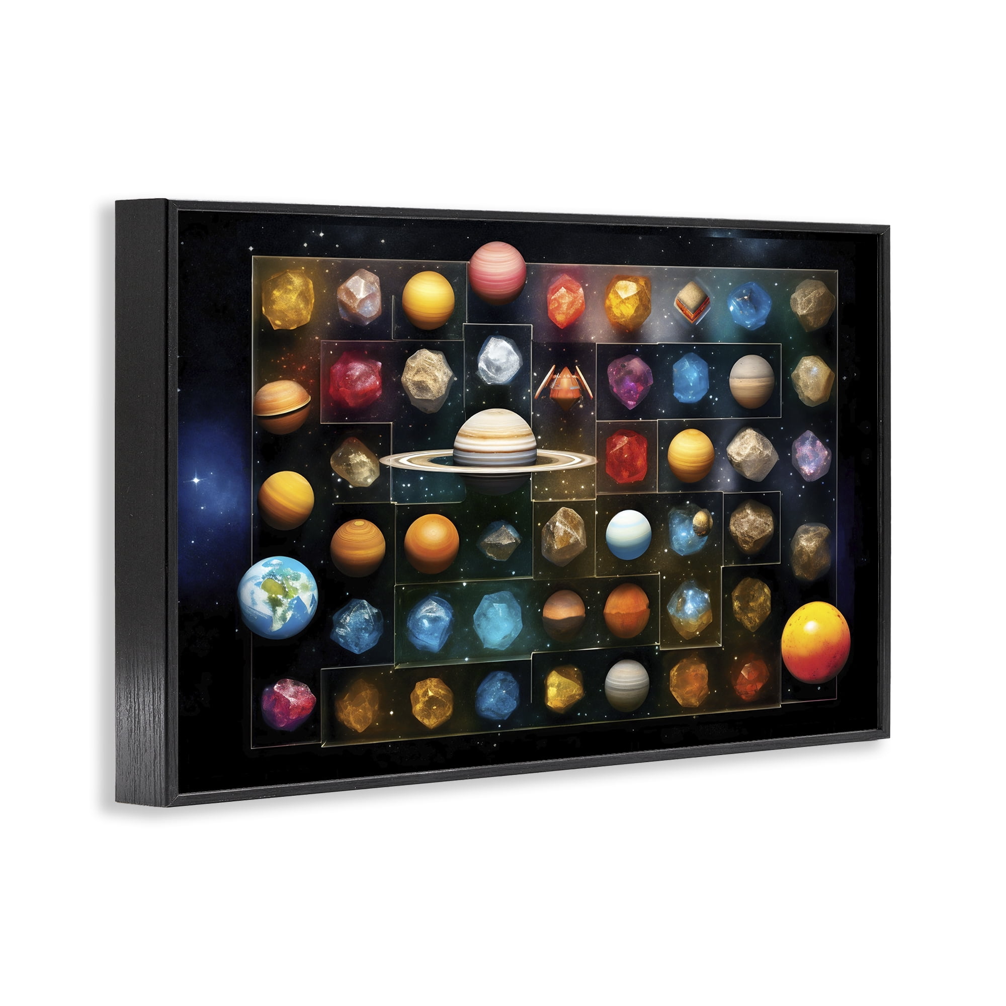 Stupell Industries Celestial Gems & Planets Black Framed Giclee Art, design by Ray Powers