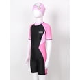 thumbnail image 5 of iEFiEL Girls Swimwear One-Piece Short Sleeve Colorblock Swimming Jumpsuit with Hat Juniors Swimming Rash Guard Black 11-12, 5 of 7