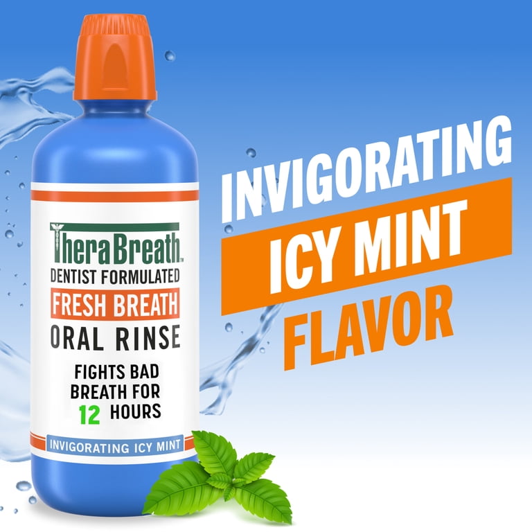 TheraBreath Fresh Breath Mouthwash, Icy Mint, Alcohol-Free, 1 Liter