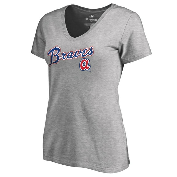 Women's Heather Gray Atlanta Braves Core Wahconah V-Neck T-Shirt