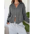 thumbnail image 4 of Women Trendy Collared Long Sleeve Zipper Front Cable Knit Cardigan Sweater Fall Oversized Coat Grey L, 4 of 5