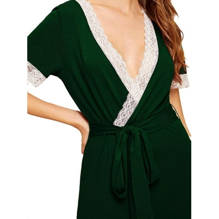 

Sexy Deep V Neck Nightgowns Dark Green Short Sleeve Women Nightgowns & Sleepshirts