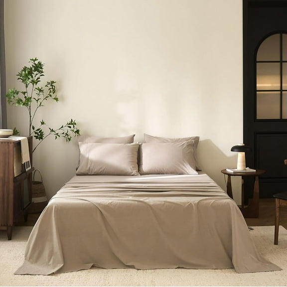 6-Piece Queen Size 100% Cotton Bedding Set - 102"x90" with 17" Deep Pockets, Soft Breathable Sheets & 4 Pillowcases - Linen Grey