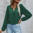 thumbnail image 2 of LYXSSBYX Solid Long Sleeves Women Tops Satin Socket V-Neck Solid-color Commute Long Sleeve Blouses Shirt Tops, 2 of 8