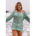 thumbnail image 2 of Charmo Womens Crew Neck Crochet Top Long Sleeve Swim Cover Ups Swimsuit, 2 of 4