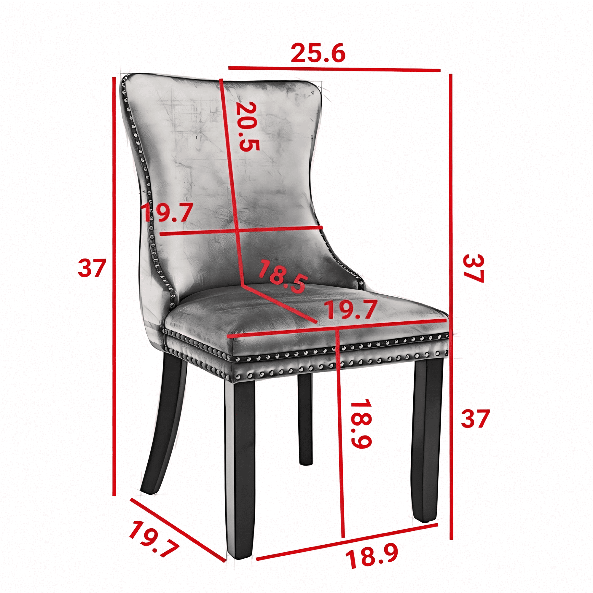 BSHTI 37" Velvet Upholstered Wingback Dining Chairs Set of 2 with Wood Frame, Foam Seat, Rivet Trim, Adjustable Feet for Dining Room (Blue)