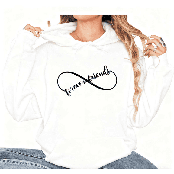 Women Forever Friends Infinity Cotton Graphic Hooded Long-Sleeved White S-2XL