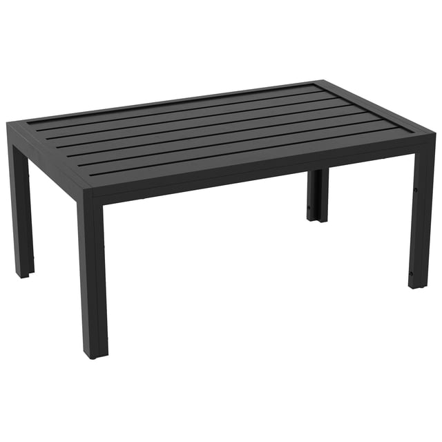 Black Rectangular Outdoor Coffee Table, 40" x 24" x 18" Powder-Coated Galvanized Steel Slatted Patio Table for Garden, Balcony, Porch and Backyard, Weather-Resistant Design